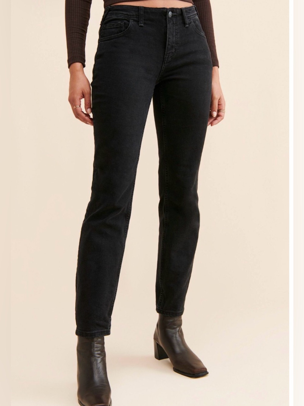 We The Free People Evie Low rise Slim Straight Black Jeans